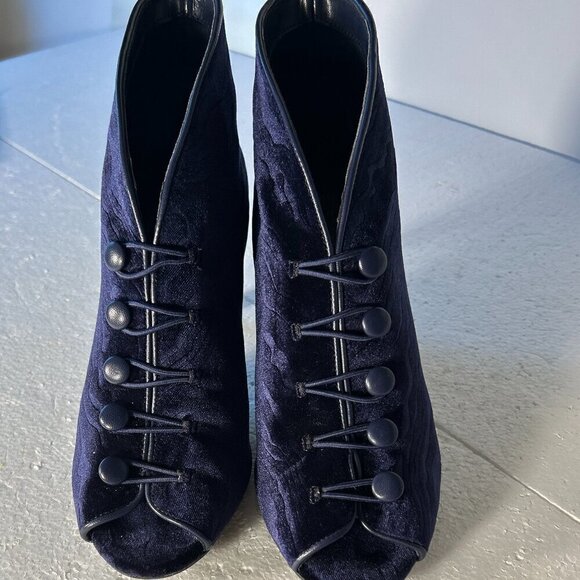 Impo SZ 8.5 Vintage Royal Blue velvet peep toe bootie heel unique romantic event - Picture 3 of 10